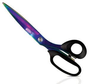 extra long professional tailor scissors, stainless steel sewing shears with iridescent blades, 10.25″, titanium plated tailoring scissors for dressmaking, leather cutting, by better office products
