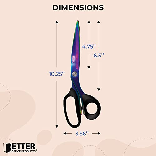 Extra Long Professional Tailor Scissors, Stainless Steel Sewing Shears with Iridescent Blades, 10.25", Titanium Plated Tailoring Scissors for Dressmaking, Leather Cutting, by Better Office Products