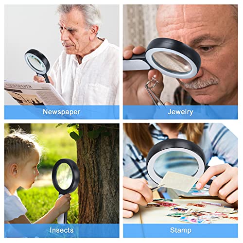 Arsir Handheld Magnifying Glass with Light, 30X 4IN Large Lighted Magnifier Glasses 18 LED 3 Modes Illuminated Magnify Lens for Seniors Rreading Book Macular Degeneration Coins Jewelry Kid Hobby Gifts