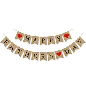 father’s day banner, fntacetik father’s day decorations “happy father’s day” burlap banner party supplies photo booth backdrop fathers day bunting banner sign decor