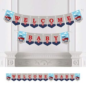 big dot of happiness fired up fire truck – firefighter firetruck baby shower bunting banner – party decorations – welcome baby