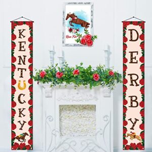 Kentucky Derby Porch Banner Churchill Downs Horse Racing Run for The Roses Party Front Door Sign Decoration Supply