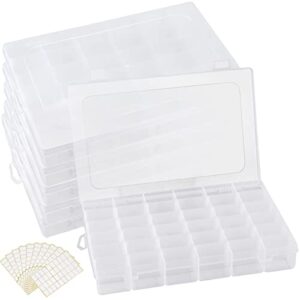mahiong 6 pack 36 grids plastic organizer box with adjusatble dividers and 600 pcs label stickers , clear bead storage container small parts organizer for crafts jewelry fishing tackles