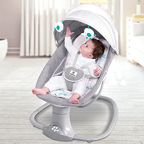 Baby Swings for Infants, Bluetooth Baby Bouncer, Intelligence Timing Electric Baby Rocker with Music Speaker, Preset Lullabies, 5 Point Harness Belt, 5 Speeds & Remote Control