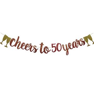 cheers to 50 years banner ,pre-strung,rose gold paper glitter party decorations for 50th wedding anniversary 50 years old 50th birthday party supplies letters rose gold zhaofeihn