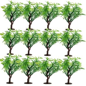12 pieces 5 inch model trees figurines with base,for crafts,cake decorating,scenery architecture trees,building model,scenery landscape