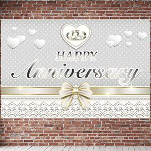 pakboom happy anniversary backdrop banner – anniversary party decorations supplies – 3.9 x 5.9ft silver