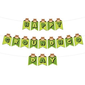 happy groundhog day banner background cute animals peeking out hole theme favors decor for groundhog day weather forecast spring february 2nd holidays festival 1st birthday party supplies decorations