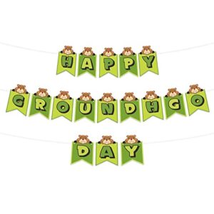 Happy Groundhog Day Banner Background Cute Animals Peeking Out Hole Theme Favors Decor for Groundhog Day Weather Forecast Spring February 2nd Holidays Festival 1st Birthday Party Supplies Decorations