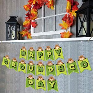 Happy Groundhog Day Banner Background Cute Animals Peeking Out Hole Theme Favors Decor for Groundhog Day Weather Forecast Spring February 2nd Holidays Festival 1st Birthday Party Supplies Decorations