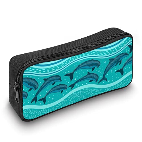 Dolphins in The Sea Pencil Case Stationery Pen Pouch Portable Makeup Storage Bag Organizer Gift