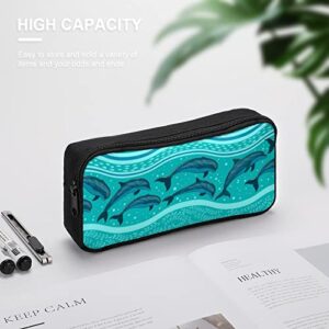 Dolphins in The Sea Pencil Case Stationery Pen Pouch Portable Makeup Storage Bag Organizer Gift