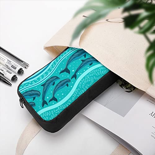 Dolphins in The Sea Pencil Case Stationery Pen Pouch Portable Makeup Storage Bag Organizer Gift