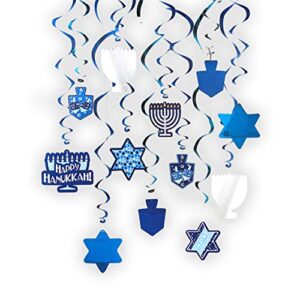 The Dreidel Company Hanukkah Swirl Decorations, Includes 12 Swirls with Foil Hanukkah Cutouts 24" and Swirls Alone Hang 18" (Single)