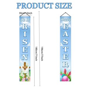 He Is Risen Banner, 71" X 12" He Is Risen Easter Decorations Porch Sign Happy Easter Banner Easter Door Decorations Porch Banner Easter Christian Cross Resurrection Religious Holiday Front Door Sign