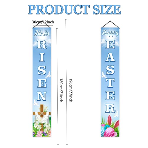 He Is Risen Banner, 71" X 12" He Is Risen Easter Decorations Porch Sign Happy Easter Banner Easter Door Decorations Porch Banner Easter Christian Cross Resurrection Religious Holiday Front Door Sign