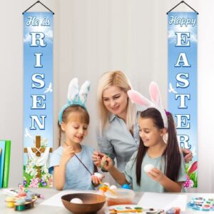 He Is Risen Banner, 71" X 12" He Is Risen Easter Decorations Porch Sign Happy Easter Banner Easter Door Decorations Porch Banner Easter Christian Cross Resurrection Religious Holiday Front Door Sign