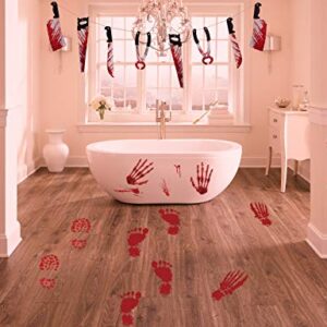 Halloween Decorations Set - Bloody Backdrop & Garland Banner & Footprints Handprints Floor Clings Decals - Zombie Vampire Party Supplies Garage Yard Outdoor Indoor Decor