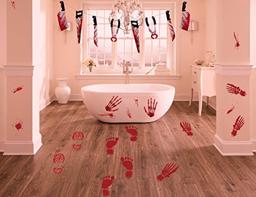 Halloween Decorations Set - Bloody Backdrop & Garland Banner & Footprints Handprints Floor Clings Decals - Zombie Vampire Party Supplies Garage Yard Outdoor Indoor Decor