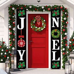 whaline christmas door decoration joy noel porch signs banner christmas hanging banner black large xmas holiday decoration for indoor outdoor front door yard farmhouse party supplies, 12″ x 72″