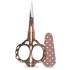 hisuper 4.5inch sewing embroidery scissors with leather scissors cover, sewing crafting sharp scissors stainless steel craft shears scissors for needlework manual sewing handicrafts tool