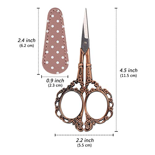 Hisuper 4.5inch Sewing Embroidery Scissors with Leather Scissors Cover, Sewing Crafting Sharp Scissors Stainless Steel Craft Shears Scissors for Needlework Manual Sewing Handicrafts Tool