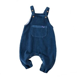 baby boys corduroy overalls kids bib pants suspender trousers toddler strap jumpsuit bottom outfit (blue&pocket, 6-9 months)