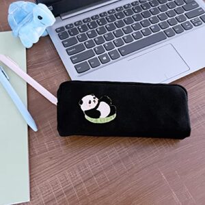 CATCH ON Cute Small Pencil Case Simple Durable Canvas Pen Pencil Bag Cosmetic Pouch Office School Stationery Organizer For College Students Kids Adults (Black-panda)