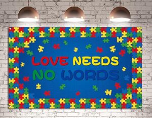 love needs no words backdrop banner autism awareness puzzle piece april photography background wall hanging decoration
