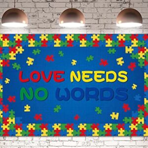 Love Needs No Words Backdrop Banner Autism Awareness Puzzle Piece April Photography Background Wall Hanging Decoration