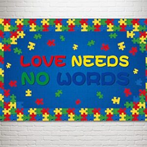 Love Needs No Words Backdrop Banner Autism Awareness Puzzle Piece April Photography Background Wall Hanging Decoration