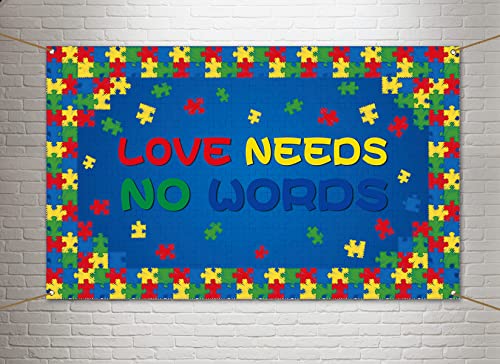 Love Needs No Words Backdrop Banner Autism Awareness Puzzle Piece April Photography Background Wall Hanging Decoration