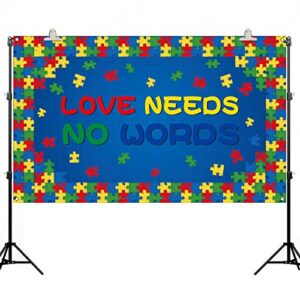 Love Needs No Words Backdrop Banner Autism Awareness Puzzle Piece April Photography Background Wall Hanging Decoration