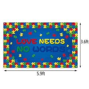 Love Needs No Words Backdrop Banner Autism Awareness Puzzle Piece April Photography Background Wall Hanging Decoration