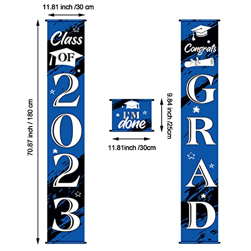 3 Pieces 2023 Graduation Banner Decorations, Class of 2023 Congrats Grad Porch Sign Hanging Banner Door Sign Welcome Decor Photo Props for College, High School Graduation Party Decorations (Blue)