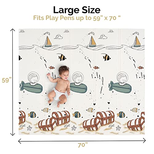 JumpOff Jo - Large Waterproof Foam Padded Play Mat for Infants, Babies, Toddlers, Play Pens & Tummy Time, Foldable Activity Mat, 70 in. x 59 in. - Octopus Treasure