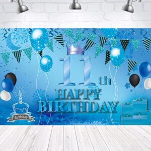 happy 11th birthday backdrop banner blue 11th sign poster 11 birthday party supplies for anniversary photo booth photography background birthday party decorations, 72.8 x 43.3 inch