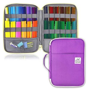 YOUSHARES 96 Slots Colored Pencil Case, Large Capacity Pencil Holder Pen Organizer Bag with Zipper for Prismacolor Watercolor Coloring Pencils, Gel Pens & Markers for Student & Artist (Purple)