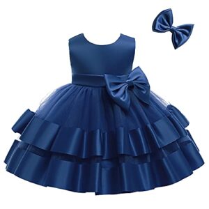wzsygdtc 3m-6t flower girl ruffle lace tulle dresses thanksgiving day dress christmas tutu gown toddler formal dress (navy, 3 months-6 months)