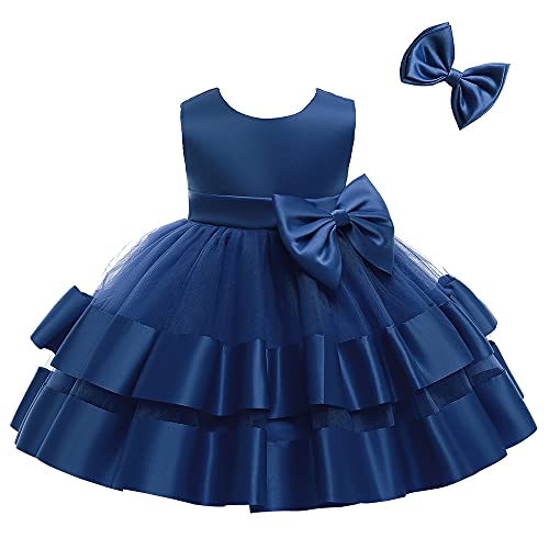 WZSYGDTC 3M-6T Flower Girl Ruffle Lace Tulle Dresses Thanksgiving Day Dress Christmas Tutu Gown Toddler Formal Dress (Navy, 3 Months-6 Months)