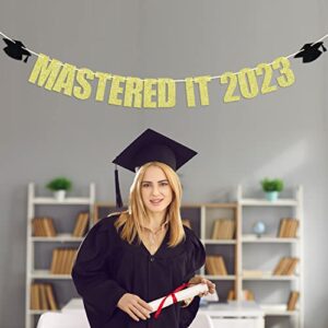 Mastered It 2023 Banner, Masters, Happy Master Degree, Glittery Class of 2023 Graduation Party Decorations Supplies