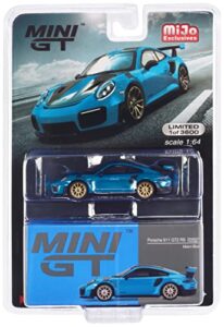 911 gt2 rs weissach package miami blue with carbon stripes ltd ed to 3600 pieces worldwide 1/64 diecast model car by true scale miniatures mgt00344