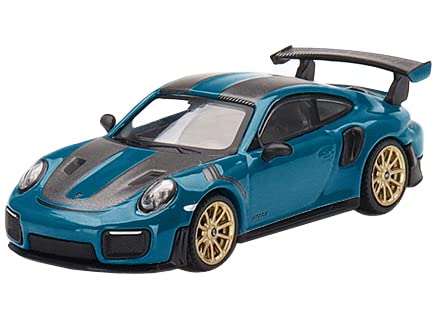 911 GT2 RS Weissach Package Miami Blue with Carbon Stripes Ltd Ed to 3600 Pieces Worldwide 1/64 Diecast Model Car by True Scale Miniatures MGT00344