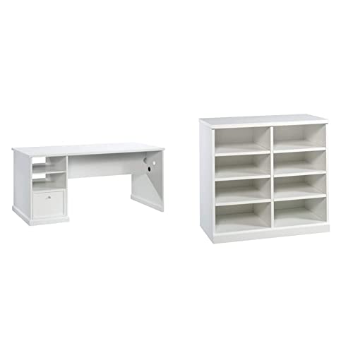 Sauder Craft Pro Series Craft Table, White Finish & Craft Pro Series Open Storage Cabinet, White Finish