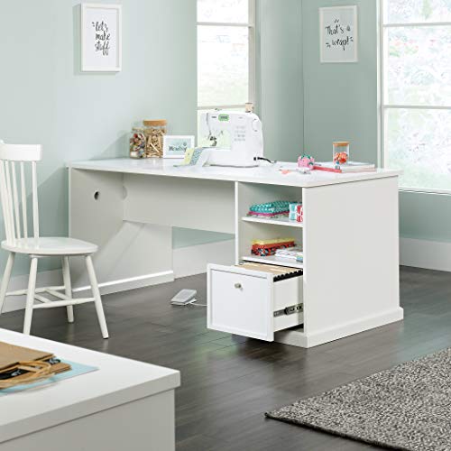 Sauder Craft Pro Series Craft Table, White Finish & Craft Pro Series Open Storage Cabinet, White Finish