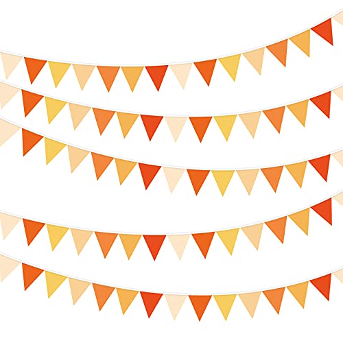 11M/36FT Orange Fall Party Banner Decor Fabric Triangle Pennant Flag Autumn Halloween Thanksgiving Bunting Garland Streamer Orange Cloth Outdoor Garden Hanging Banner