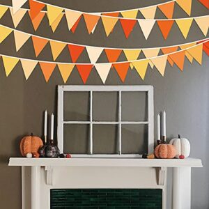 11M/36FT Orange Fall Party Banner Decor Fabric Triangle Pennant Flag Autumn Halloween Thanksgiving Bunting Garland Streamer Orange Cloth Outdoor Garden Hanging Banner