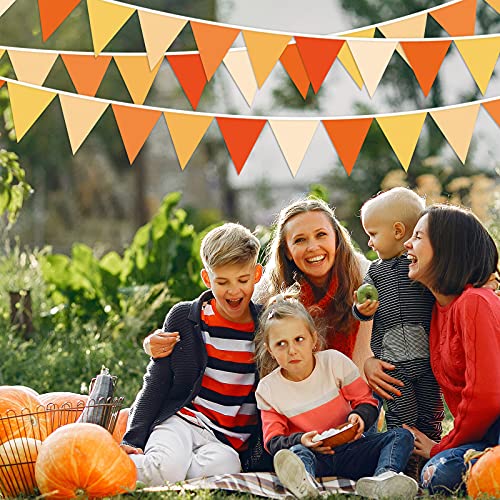 11M/36FT Orange Fall Party Banner Decor Fabric Triangle Pennant Flag Autumn Halloween Thanksgiving Bunting Garland Streamer Orange Cloth Outdoor Garden Hanging Banner