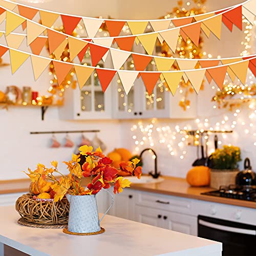 11M/36FT Orange Fall Party Banner Decor Fabric Triangle Pennant Flag Autumn Halloween Thanksgiving Bunting Garland Streamer Orange Cloth Outdoor Garden Hanging Banner