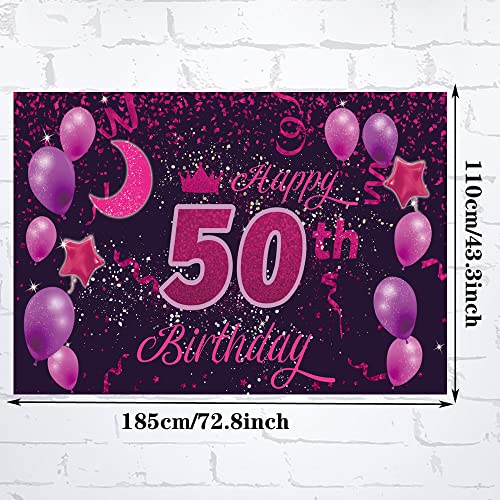 Sweet Happy 50th Birthday Backdrop Banner Poster 50 Birthday Party Decorations 50th Birthday Party Supplies 50th Photo Background for Girls,Boys,Women,Men - Pink Purple 72.8 x 43.3 Inch